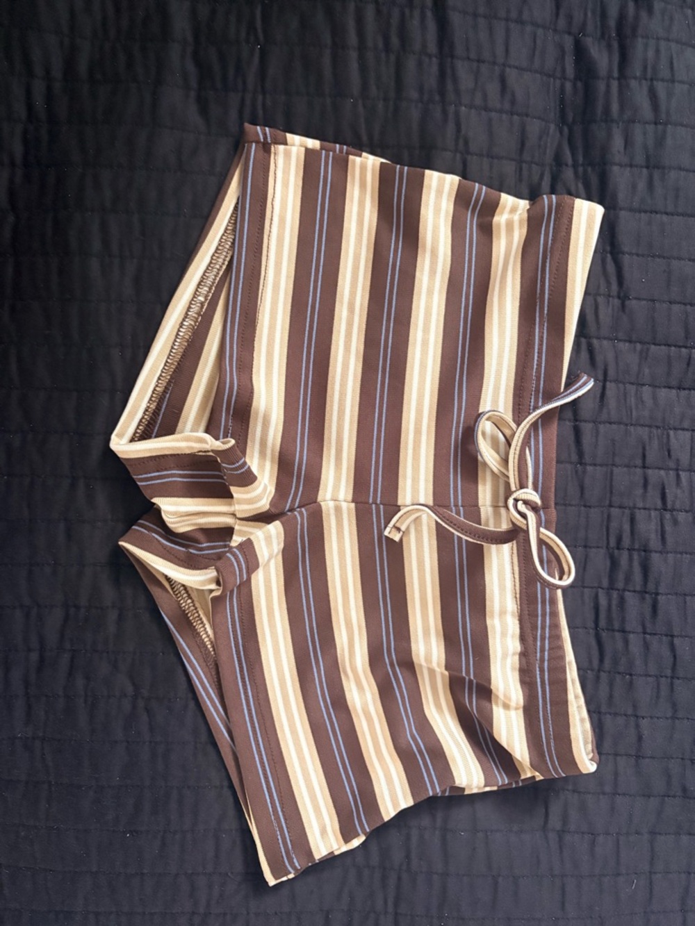 SHEIN Brown, Beige & Blue Striped Drawstring Women's Shorts